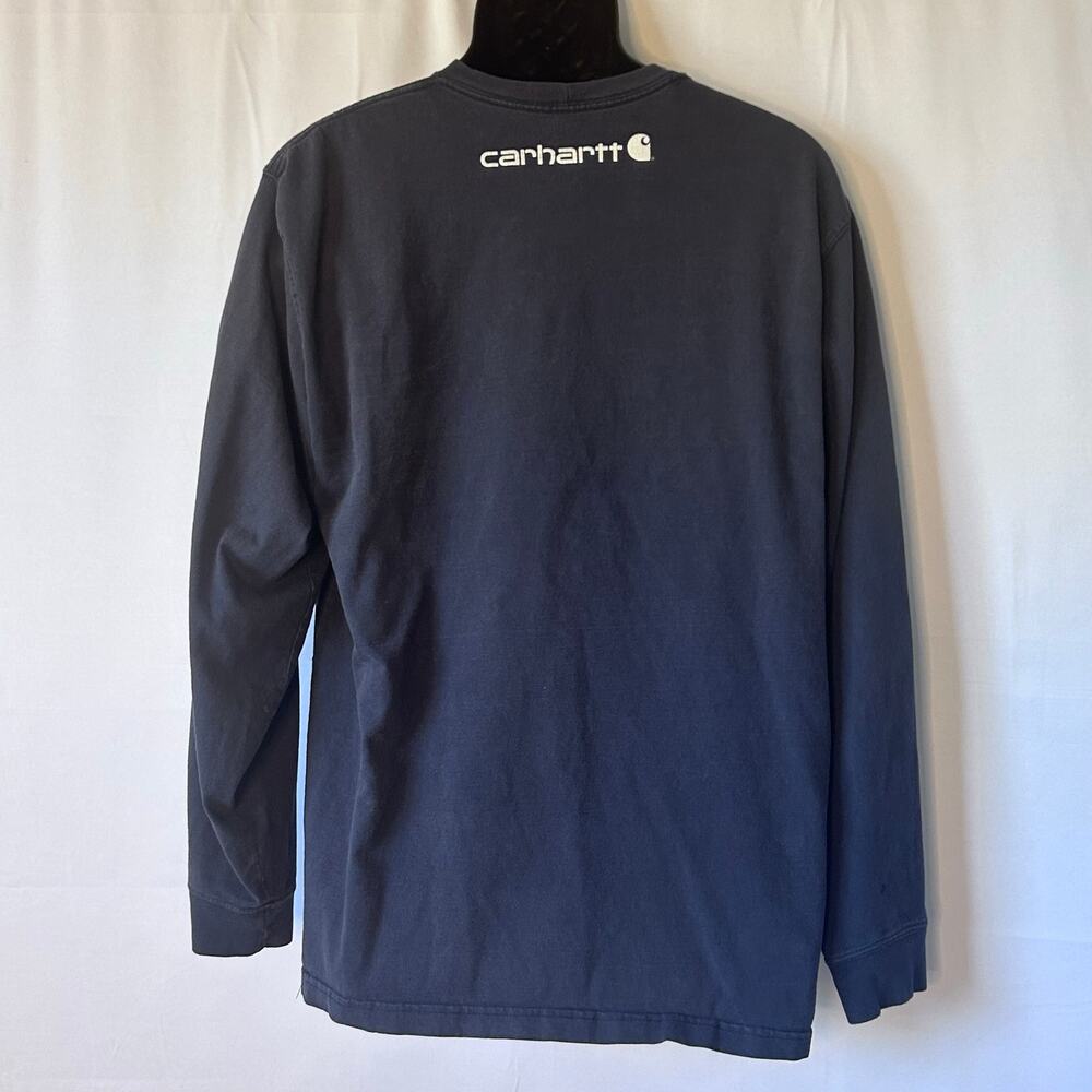 Carhartt Long Sleeve Logo T Shirt Blue Spell Out Sleeve Graphic